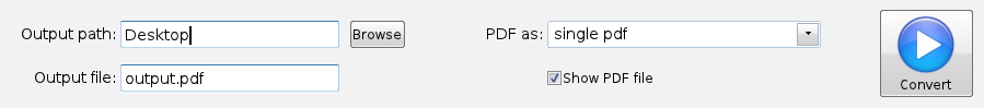 bottom panel to select location and file name of the output PDF file in JPG to PDF Pro