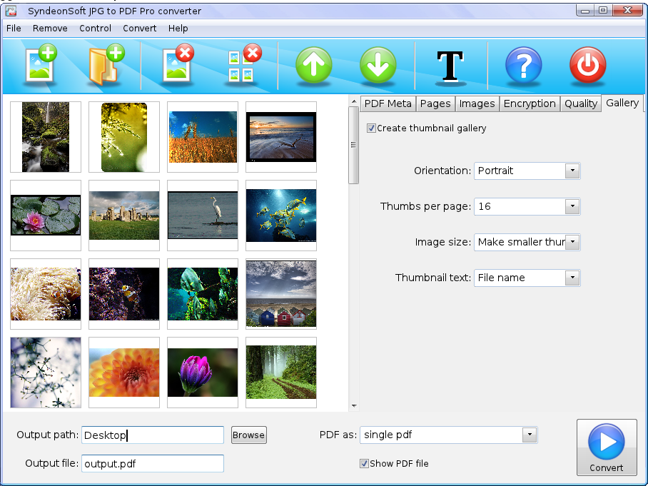 Selected images in JPG to PDF Pro in the thumbnail gallery view